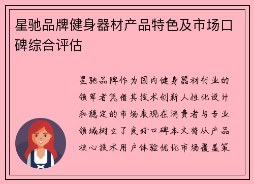 星驰品牌健身器材产品特色及市场口碑综合评估